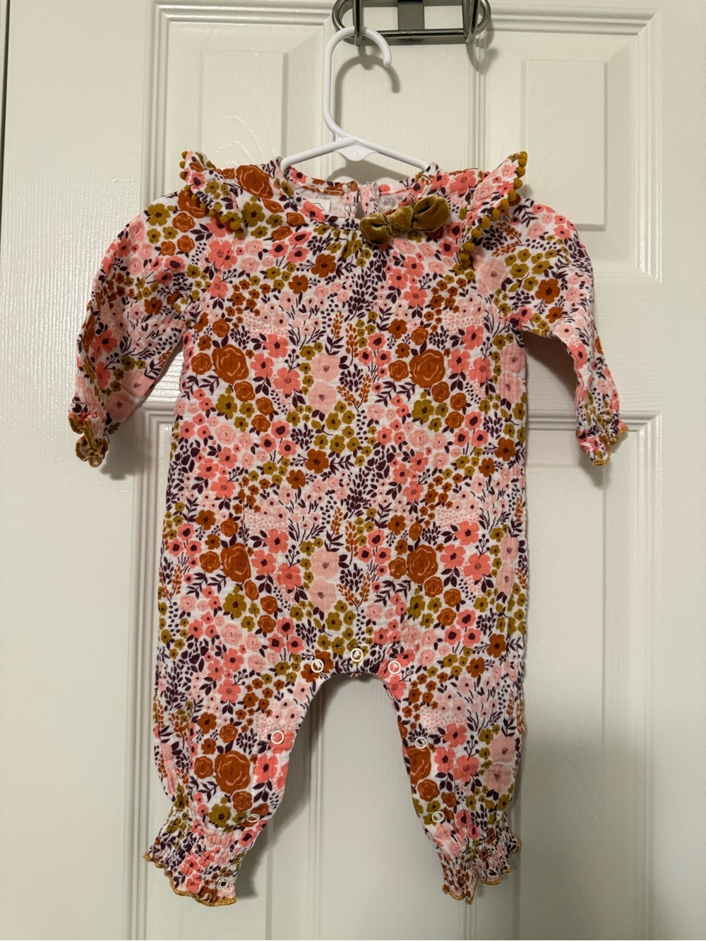 Mud Pie Pink Floral Long-Sleeve Footie with Ruffle Collar 3-6 mo